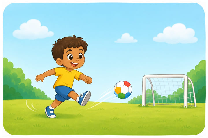Ilustração do menino Leo jogando bola