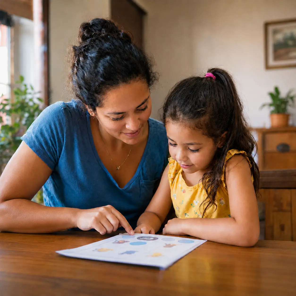 Mãe acompanhando a leitura da filha